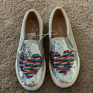 Shoes - Girls Flip Sequin Heart Metallic Slip on Sneaker Shoes - Girls Flip Sequin Heart Metallic Slip on Sneaker